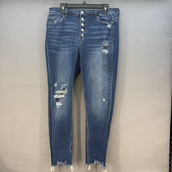 Vervet Denim - Vervet Blue Jeans Women's 32 (14) Ankle Skinny Button Fly Factory Distressing